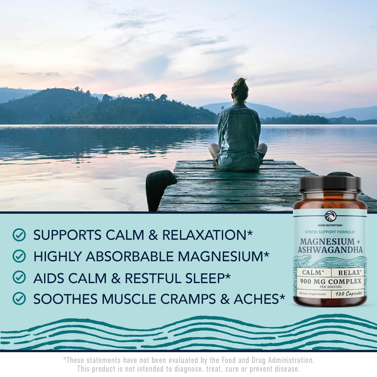 Magnesium Ashwagandha | Calming Magnesium Supplement for Adults | Relax, Rest, Calm Mood & Sleep Support | Mag Citrate & Oxide 400 mg + Ashwagandha 500 mg | Muscle Health & Stress Relief | 120 Ct Nobi NutritionBuy Supplements Australia