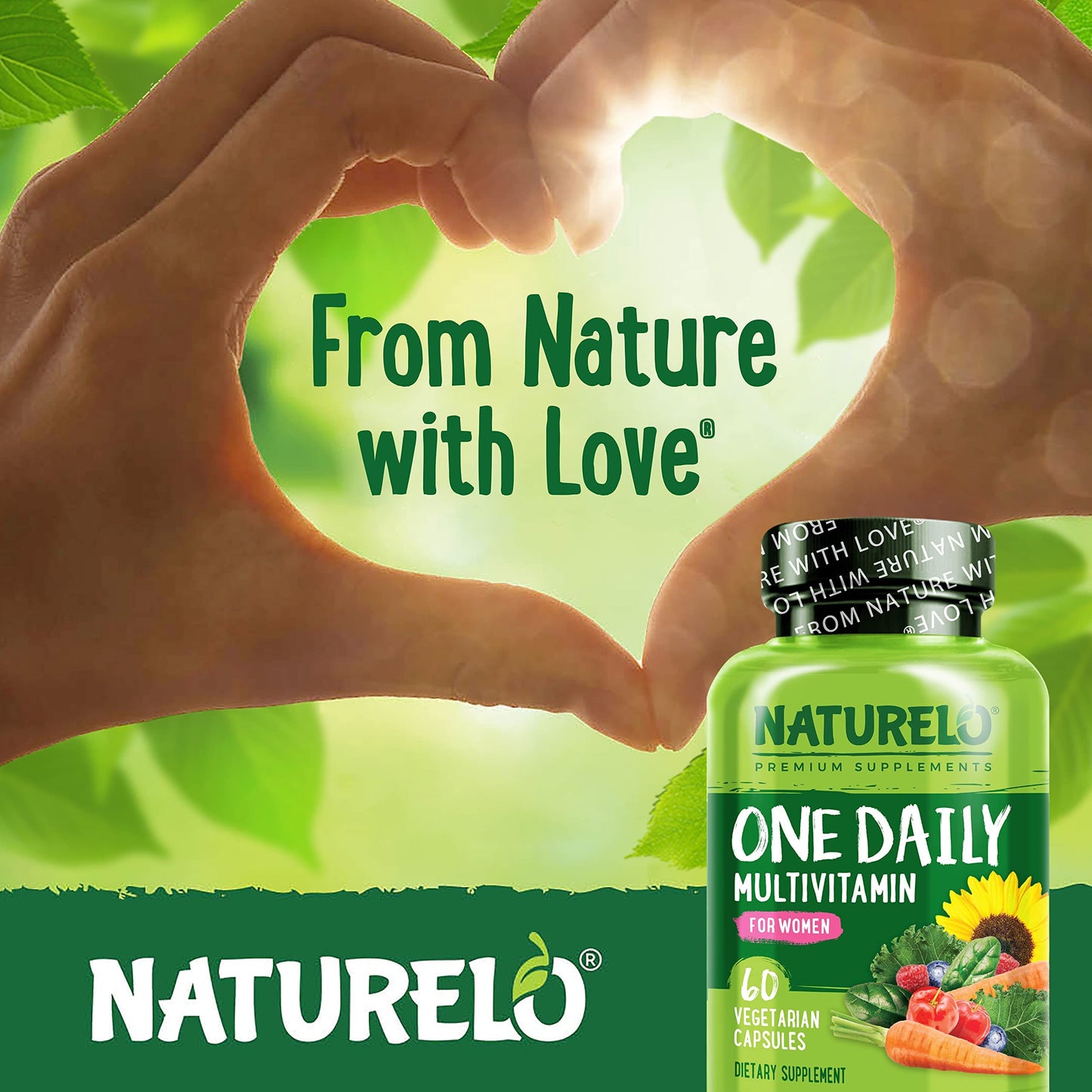NATURELO One Daily Multivitamin for Women w/Vitamin B12, 60 Ct, Energy Support, Whole Food Daily Women Multivitamin Supplement, Nourish Hair/Skin/Nail, Non-GMO