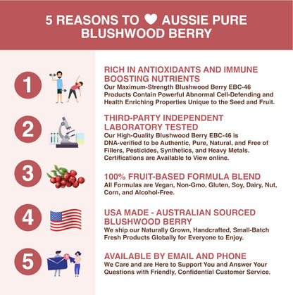 Aussie Pure Blushwood Berry Superfruit Daily Cell Defense - Soursop - Kakadu Plum - Pomegranate - Blueberry - Immune and Cell Support Powder - All Ages - Lab Tested and Authenticated - 180g/6.4oz Aussie Pure buy supplements Au