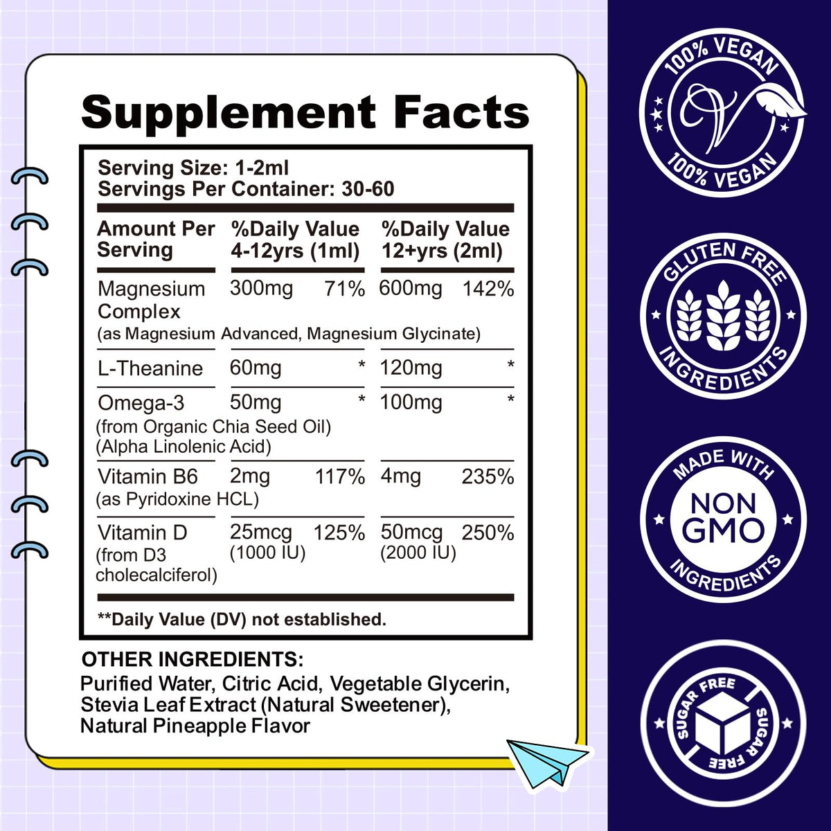 Kids Magnesium Liquid Drops-Magnesium Glycinate Liquid for Kids Supplement-w/L-theanine, Omega-3, Vitamin B6, D3 - for Sleep, Relaxation, Brain, Bones - 4 Fl Oz Children's Calm CFILIHTCBuy Supplements Australia