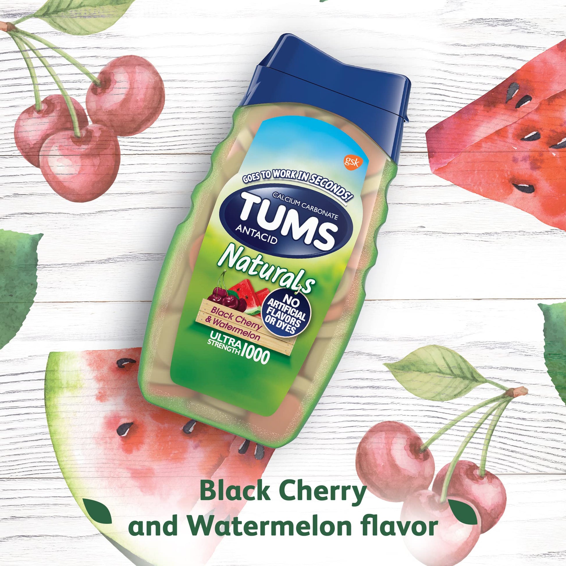 TUMS Naturals Ultra Strength Antacid Chews for Heartburn Relief, Great for a Summer BBQ - Black Cherry & Watermelon - 190 Count TUMS buy supplements Au