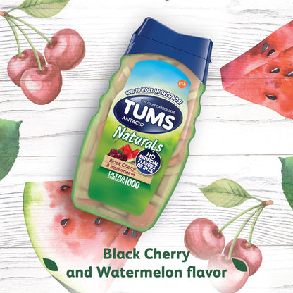TUMS Naturals Ultra Strength Antacid Chews for Heartburn Relief, Great for a Summer BBQ - Black Cherry & Watermelon - 190 Count TUMS buy supplements Au