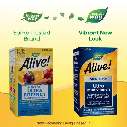 Nature's Way Alive! Men’s 50+ Daily Ultra Multivitamin, High Potency Formula, Supports Healthy Brain, Eyes & Heart Nature's Way