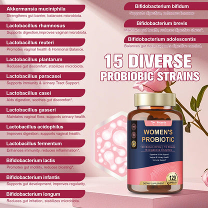 Totaria Probiotics for Women, 120 Billion Women Probiotic, with Akkermansia, Digestive Enzymes & Prebiotics, Cranberry, D-Mannose, for Gut, Vaginal, Urinary