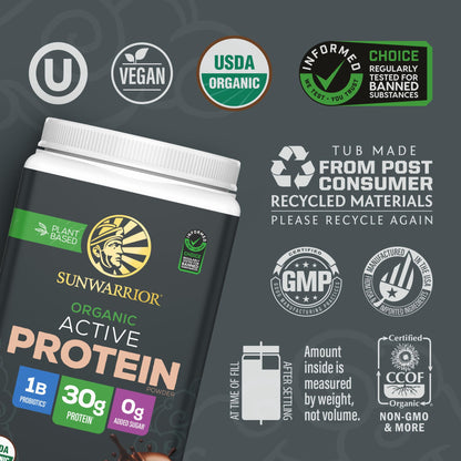 Sunwarrior Organic Plant Based Protein Powder | Vegan Organic Protein Powder with BCAA Amino Acids Plus Recovery Minerals & Botanicals | Non-GMO Soy Dairy & Gluten Free