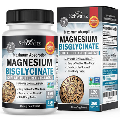 Magnesium Bisglycinate Chelated Supplement - High Absorption Magnesium Glycinate Supplement for Women and Men - Sleep, Muscle, Bone & Joint Support