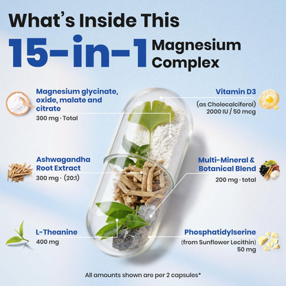 VEV DeepCalm Magnesium Complex for Women – 15-in-1 Glycinate & Citrate Capsules with Ashwagandha & L-Theanine – 120 Vegan Capsules VEVBuy Supplements Australia
