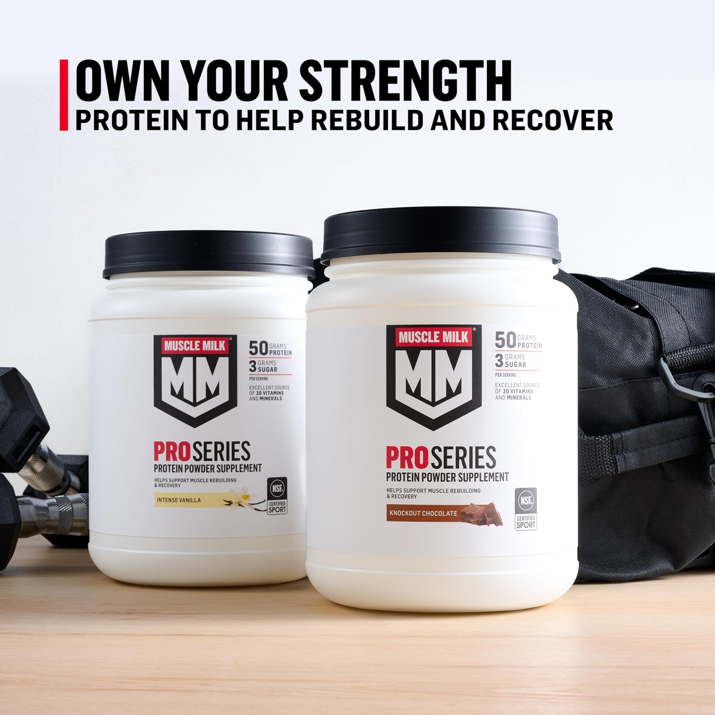 Muscle Milk Pro Series Protein Powder Supplement, Slammin' Strawberry, 2 Pound, 11 Servings, 50g Protein, 3g Sugar, 20 Vitamins & Minerals, NSF Certified for Sport, Packaging May Vary