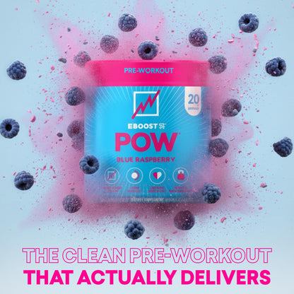 EBOOST POW Natural Pre Workout Powder – 20 Servings - Blue Raspberry - A PreWorkout Supplement for Performance, Joint Mobility Support, Energy - Men and Women