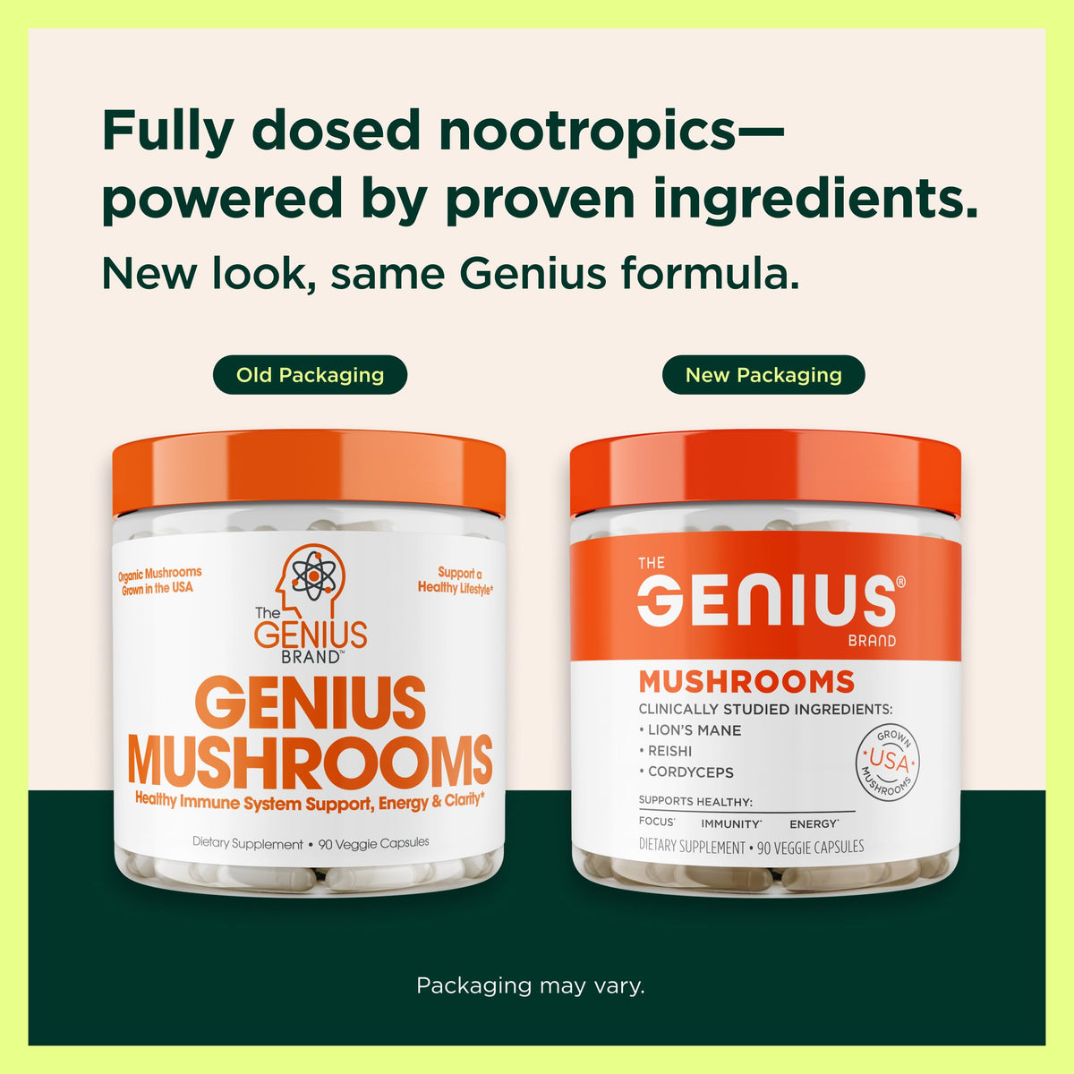 The Genius Brand Genius Mushrooms - Plant-Based Supplement for Immune, Focus & Energy Support - Lion's Mane, Cordyceps & Reishi