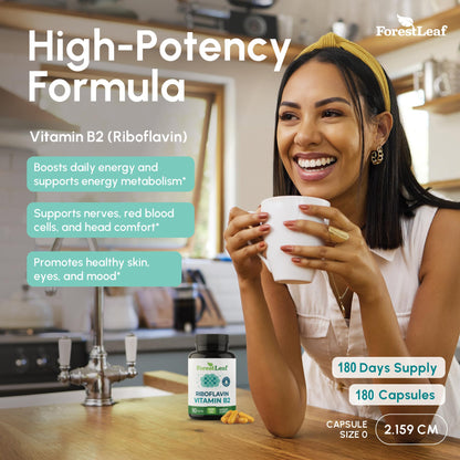 Vitamin B2 Riboflavin 400mg - Energy, Skin & Cellular Health Supplement - Nervous System Support - Vitamin B 2 Vit B - Non-GMO & Gluten Free - B2 Vitamin 400mg