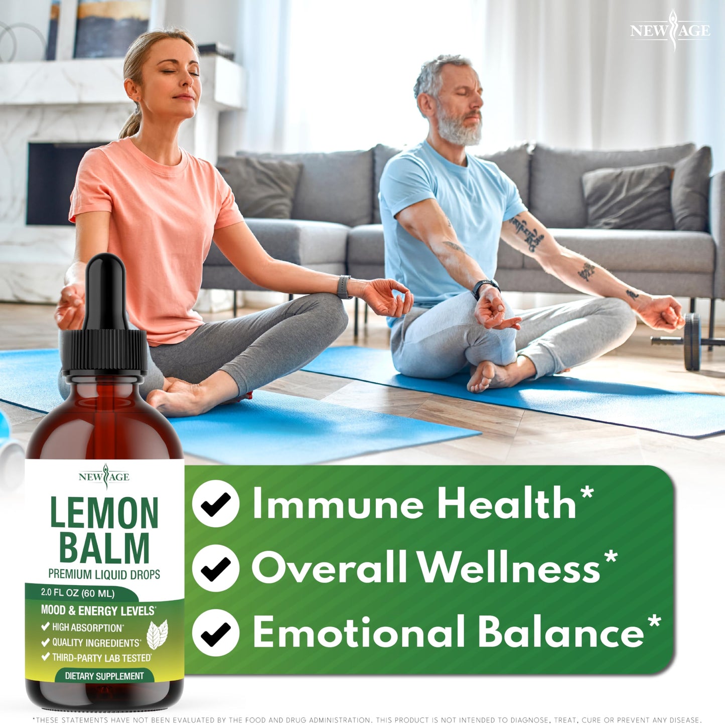 NEW AGE Lemon Balm Tincture - Mood Support Supplement - Lemon Balm Leaf Extract Drops - Vegan, Sugar & Alcohol-Free Calming Supplement - 4 fl oz