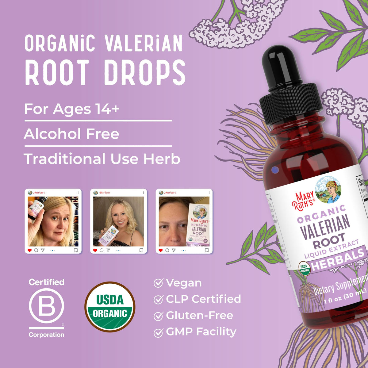 MARYRUTH'S Organics Valerian Root Liquid Drops | 2 Month Supply | Sugar Free | USDA Organic Valerian Root Drops | Support Sleep | Calm and Stress Relief