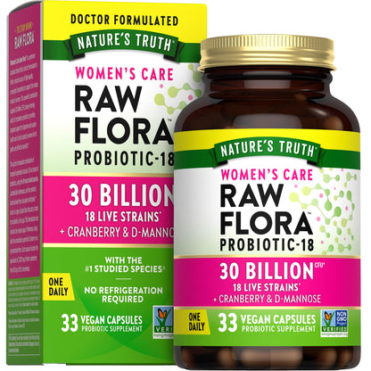 Raw Flora Probiotics for Women | 30 Billion CFU | 33 Capsules | with Cranberry and D-Mannose | Vegan, Non-GMO & Gluten Free Supplement Nature's Truth buy supplements Au