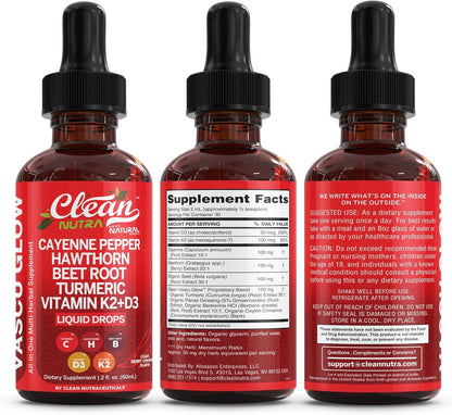 Clean Nutra Cayenne Pepper Drops Supplement Liquid + Hawthorn Berry, Vitamin D3 K2 Beet Root Powder, Ceylon Cinnamon, Turmeric Curcumin, Organic Panax Ginseng, Berberine Extract 1 Pack Clean Nutraceuticals buy supplements Au