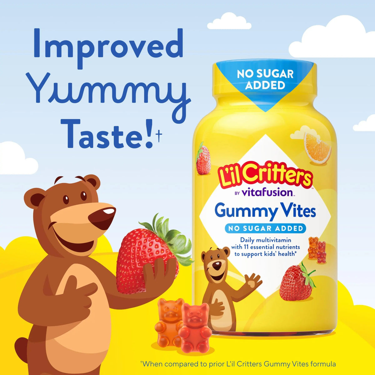 L’il Critters Gummy Vites No Sugar Added Daily Gummy Multivitamin for Ages 2+ Toddlers & Kids, Vitamin C, D3 for Immune Lil Critters