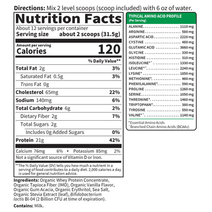 Garden of Life Grass Fed Whey Protein Powder Vanilla - 21g Protein for Women & Men + Probiotics - 12 Servings - Gluten Free, Non GMO, Kosher, Humane, RBST & rBGH Hormone Free