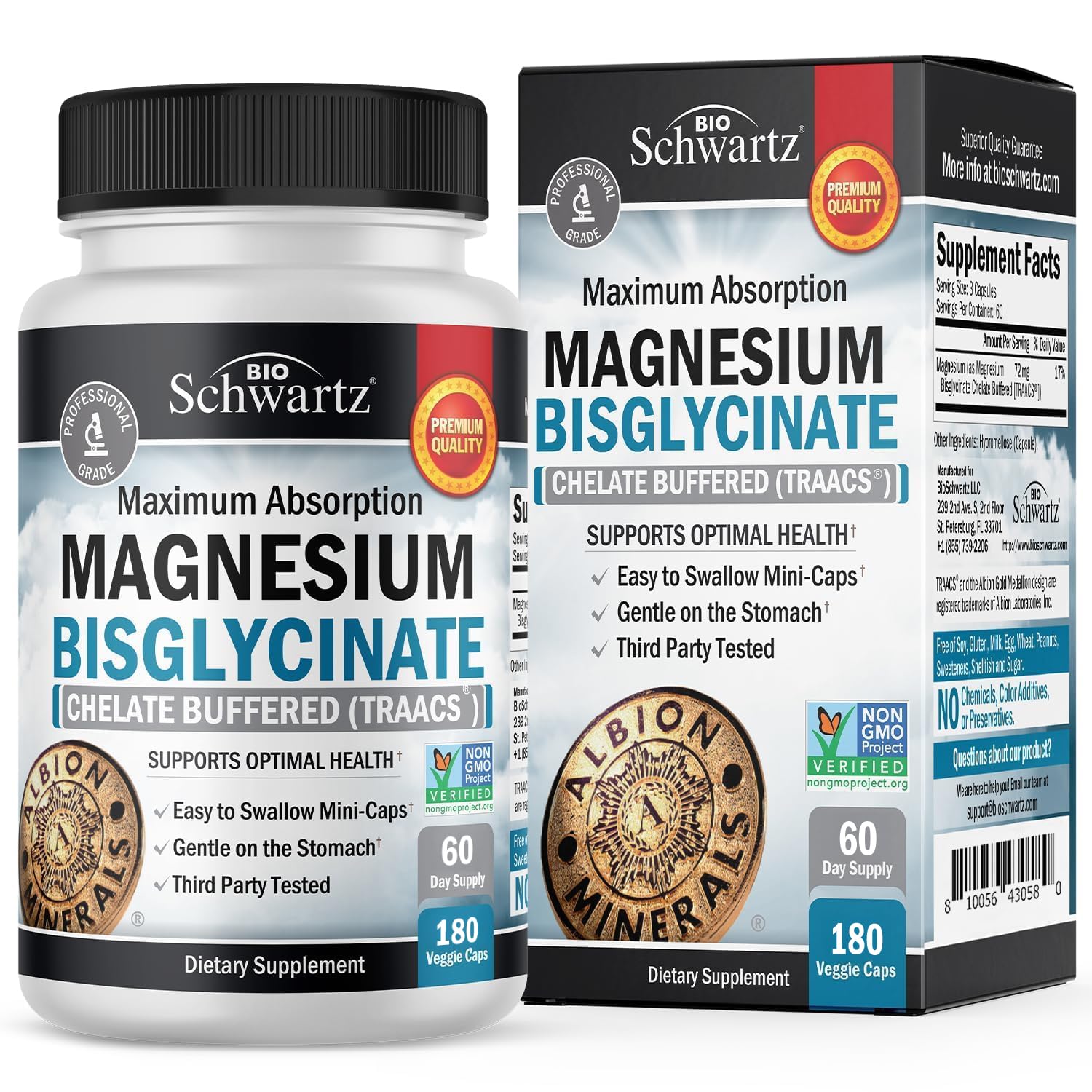 Magnesium Bisglycinate Chelated Supplement - High Absorption Magnesium Glycinate Supplement for Women and Men - Sleep, Muscle, Bone & Joint Support - Non-GMO, Non-Laxative Chelate - 180 Capsules BioSchwartzBuy Supplements Australia