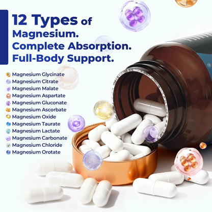 Magnesium Complex 700mg | 12-in-1 High Absorption Supplement | Glycinate, Citrate, Malate, Taurate & More | Sleep Support, Muscle Cramp Relief, Stress, Heart, Bone
