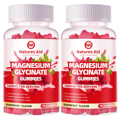 Natures Aid Magnesium Glycinate Gummies 1000mg - Sugar Free Magnesium Potassium Supplement with Vitamin D, B6, CoQ10 for Calm Mood