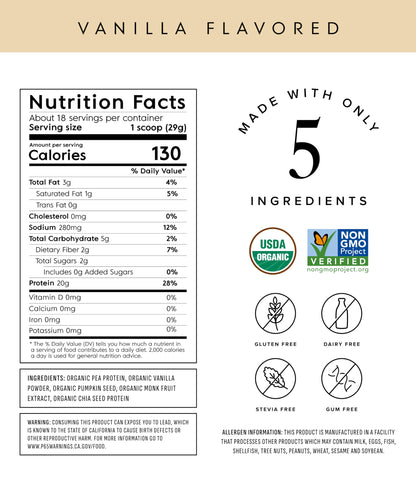 Truvani Organic Plant Based Protein Powder | Vanilla | 20g Pea Protein | 18 Servings | Vegan & Keto | Gluten & Dairy Free | Low Carb | No Added Sugar