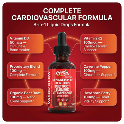 Clean Nutra Cayenne Pepper Drops Supplement Liquid + Hawthorn Berry, Vitamin D3 K2 Beet Root Powder, Ceylon Cinnamon, Turmeric Curcumin, Organic Panax Ginseng, Berberine Extract 1 Pack Clean Nutraceuticals buy supplements Au