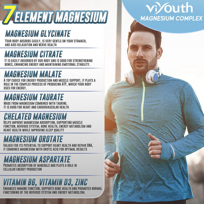 Magnesium 7 Complex Supplement Advanced with 7 Forms of Magnesium (Glycinate, Malate, Chelate, Aspartate, Orotate, Taurine, Citrate), Zinc, Vitamin D3 & Vitamin B6 for Sleep & Muscle, 60 Capsules VIYOUTH buy supplements Au