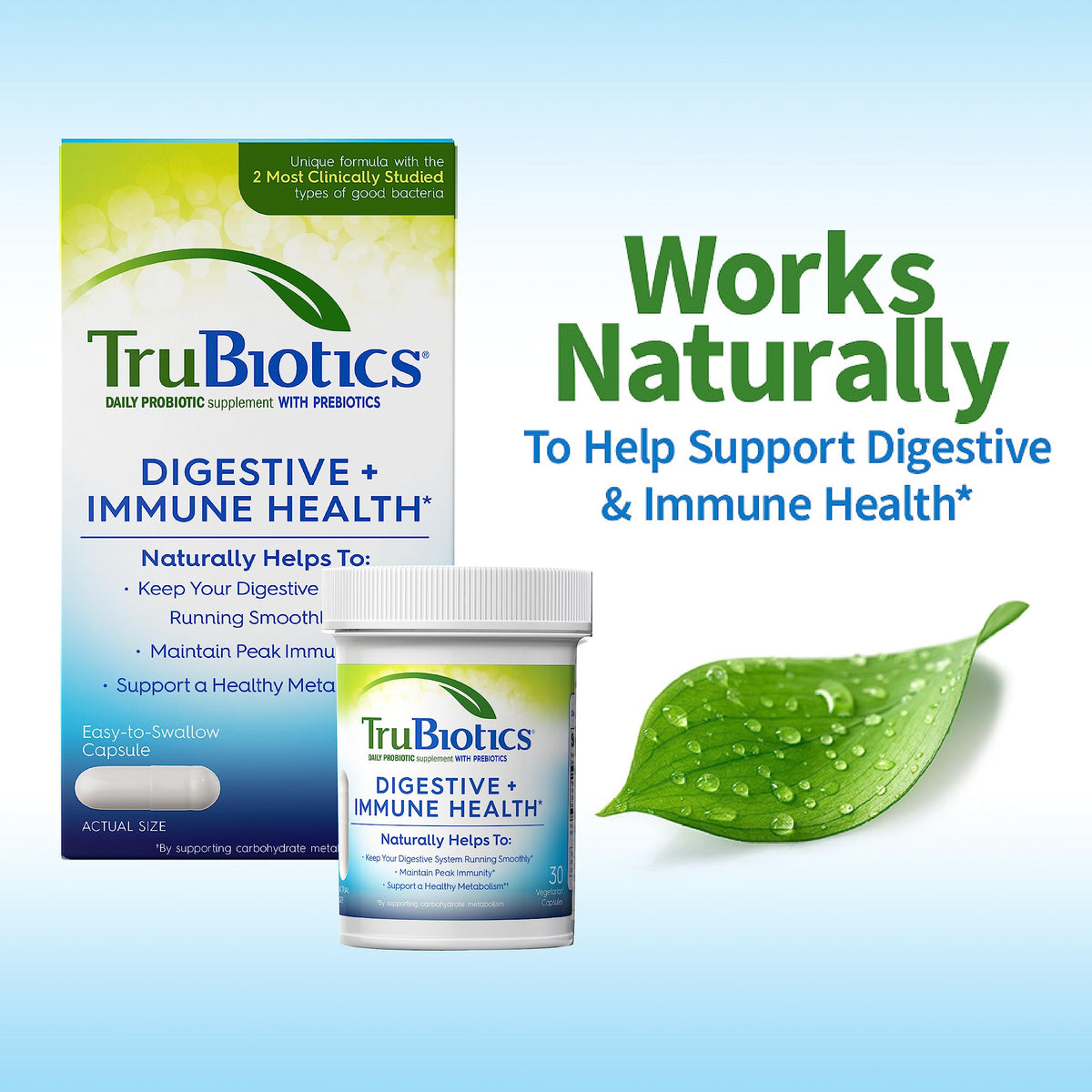 TruBiotics Probiotics for Digestive & Immune Health, Supports Regularity & Helps Relieve Abdominal Discomfort, Gas & Bloating, 2 Clinically Studied