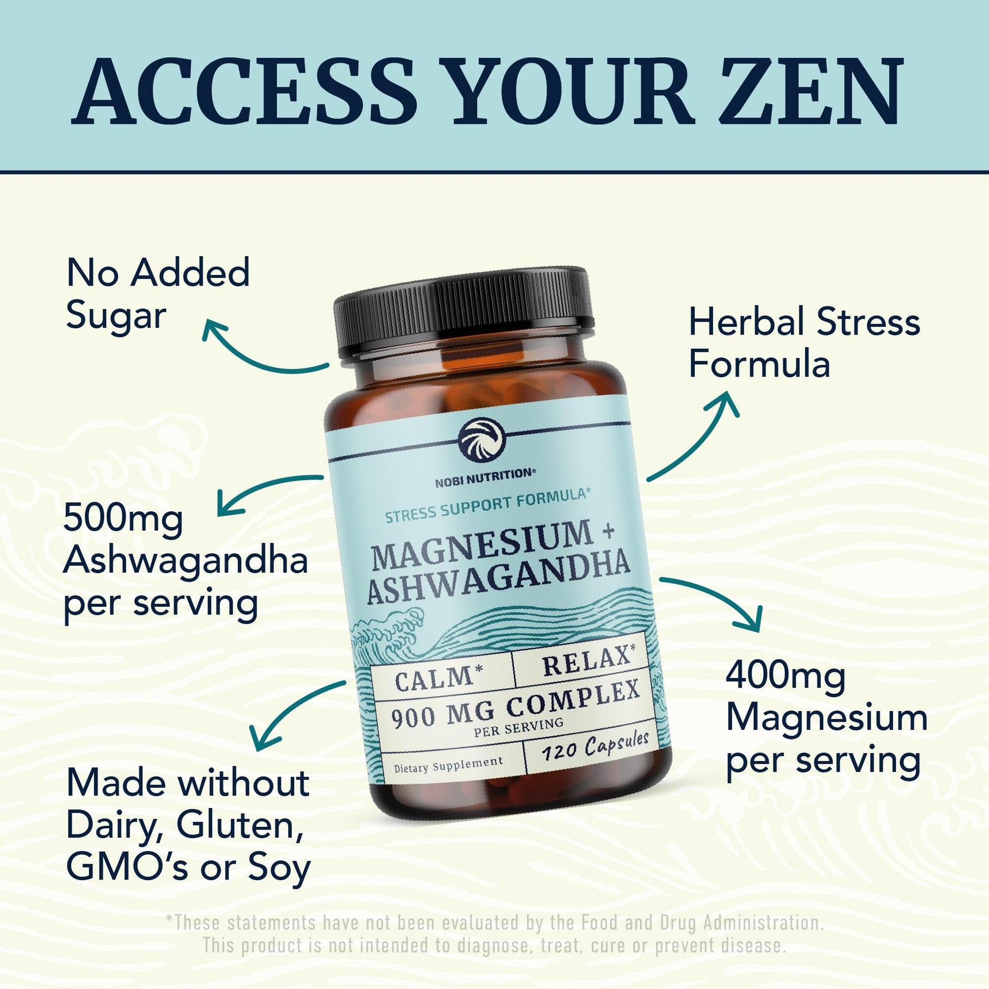 Magnesium Ashwagandha | Calming Magnesium Supplement for Adults | Relax, Rest, Calm Mood & Sleep Support | Mag Citrate & Oxide 400 mg + Ashwagandha 500 mg | Muscle Health & Stress Relief | 120 Ct Nobi NutritionBuy Supplements Australia