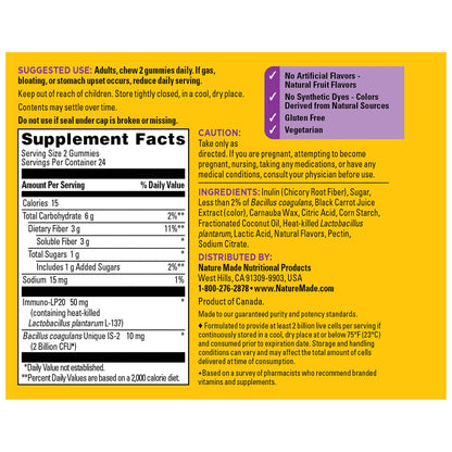 Nature Made Triple-Action Biotics, Gut and Immune Health Support, Digestive Probiotics for Women and Men, Prebiotic Fiber Gummies, 48 Gummies, 24 Day Supply