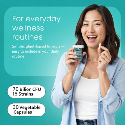 NaturaLife Labs Probiotics 70 Billion CFU – 15 Strains with Organic Prebiotic & Postbiotic – 3-in-1 Formula – 30 Vegan Capsules