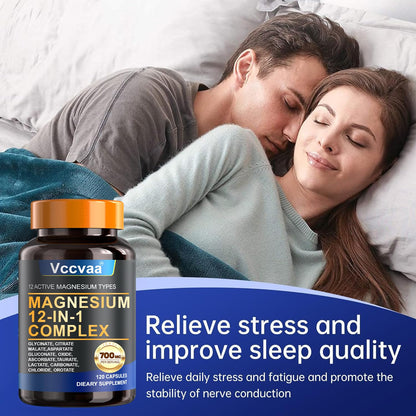 Magnesium Complex 700mg | 12-in-1 High Absorption Supplement | Glycinate, Citrate, Malate, Taurate & More | Sleep Support, Muscle Cramp Relief, Stress, Heart, Bone