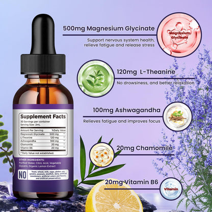 Magnesium Glycinate Supplement, Magnesium Liquid Drops with Magnesium Glycinate 500mg Vitamin B6, Ashwagandha, L - Theanine, Chamomile -Support Stress Relief, Bone, Muscle, Mood Vegan dilibBuy Supplements Australia