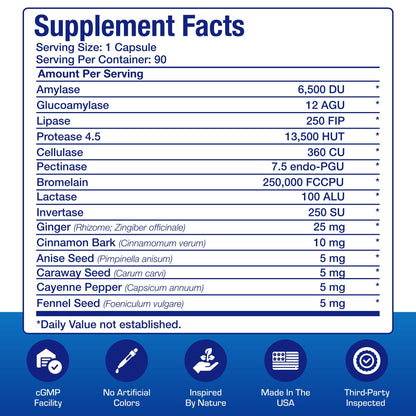 Plant Based Multi Digestive Enzymes Supplement - Clinically Formulated Digestion Supplement with Soothing Herbs and Enzymes for Women and Men