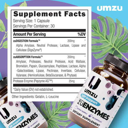 UMZU zuEnzymes Digestive Support Supplement, (30 Day Supply) – 21 Enzyme Blend with Lipase Protease & Amylase – Digestive Enzymes for Gut Health & Probiotic Daily