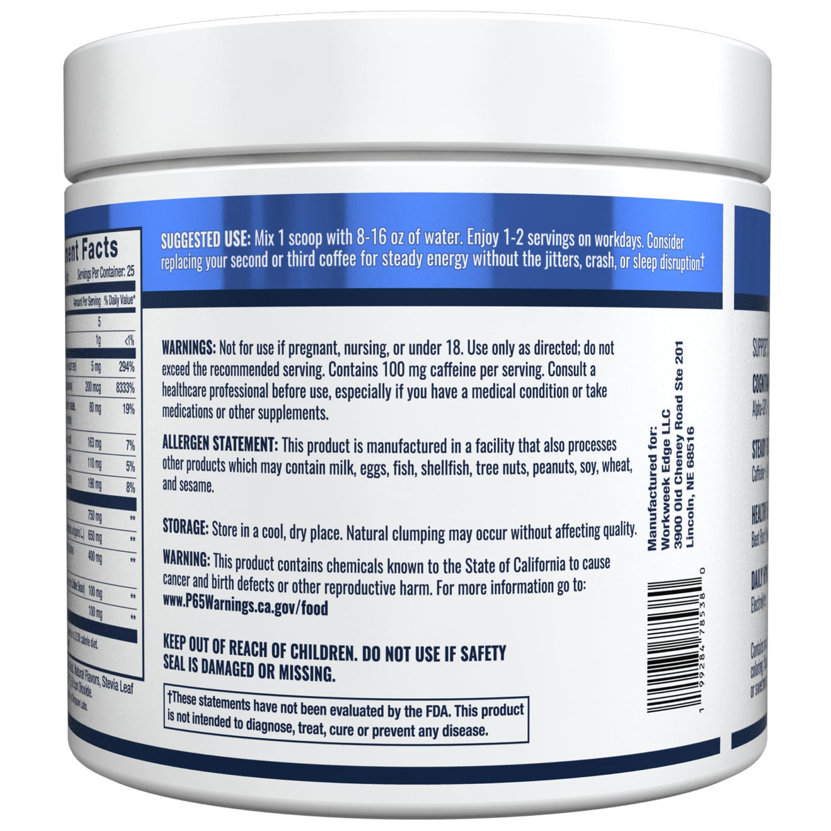 Workweek Edge Focus & Energy Drink Mix Powder – Zero Sugar, 100mg Caffeine + L-Theanine + L-Tyrosine Calm Nootropic Supplement for Steady Focus & Clean Energy – (25 Servings) Workweek Edge buy supplements Au