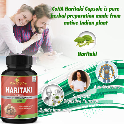 Cona Nature Organic India Haritaki Capsules 2250MG, Rejuvenation, Improving Digestion, Maintains Regularity | Non-GMO Vegan Gluten-Free Herbs and Supplements, 120 Caps