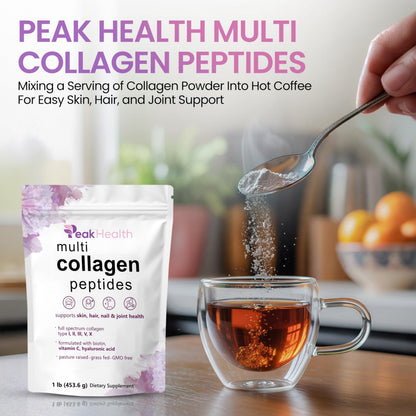 Multi Collagen Peptides Powder, 1 Pounds collagen powder- Type I,II,III,V,X with Biotin 10000mcg, Hyaluronic acid powder, Vitamin C - Unflavored Collagen Protein Powder