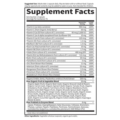 Garden of Life Vitamin Code Raw One for Men, Once Daily Multivitamin, 75 Capsules, One a Day Mens Vitamins Plus Fruit, Veggies & Probiotics for Mens Health Garden of Life