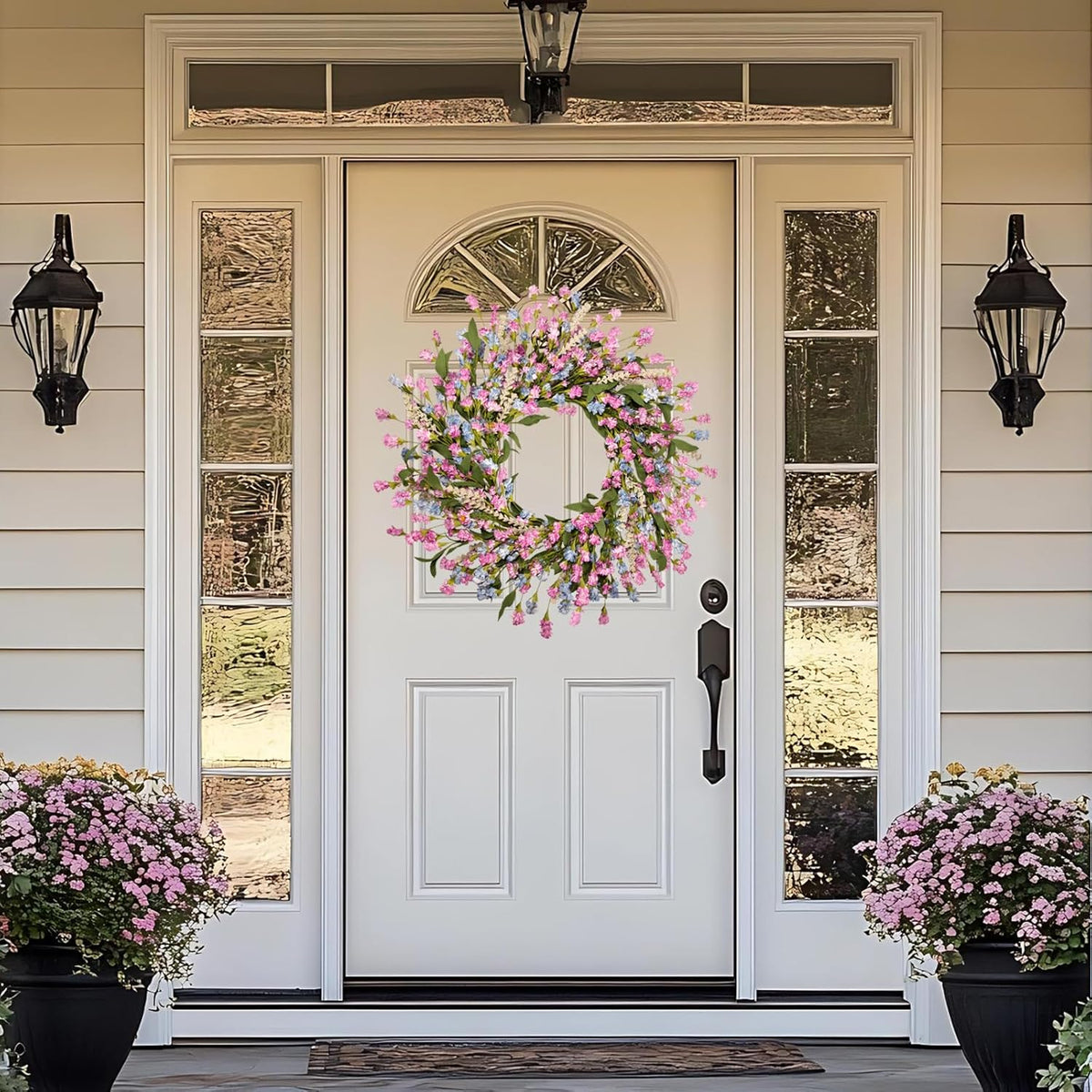 24 Inch Spring Summer Wreaths for Front Door, Year Round Artificial Lavender Paper