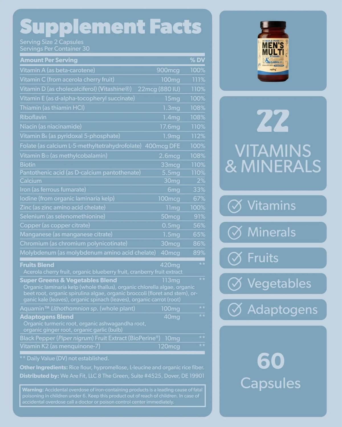 Multivitamin for Men - Daily Men’s Multivitamin - Methylated B Complex with Whole Food Ingredients, Vitamin B12, Folate sapling
