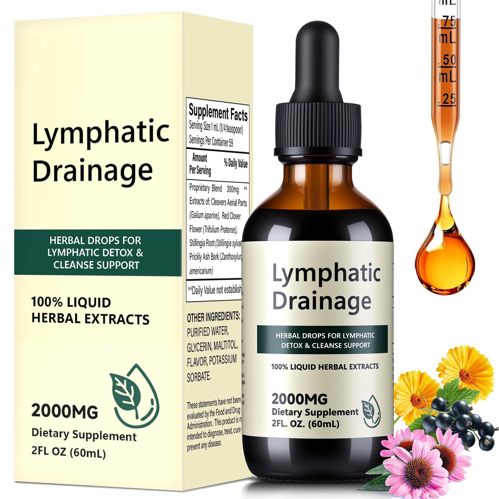 Wacipek Organic Lymphatic Drainage Drops, Lymphatic Drainage Supplement for Healthy Lymph Circulation, Reduce Bloating & Support Detox, Alcohol-Free Liquid Blend, 2 Fl Oz(60ml) Wacipek buy supplements Au