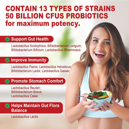 NEVISS Probiotic + Prebiotic Gummies for Adults & Kids 4+, Sugar Free Chewable 50 Billion CFUs w/Fiber, Vitamin B1 B2 D3 & Zinc, for Digestive & Gut Health