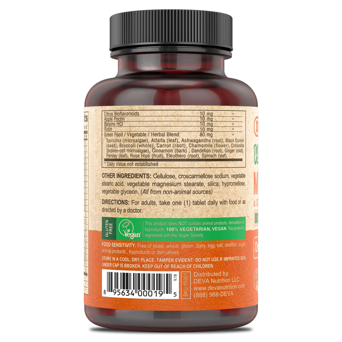 DEVA Vegan Iron-Free Multivitamin & Mineral Supplement, Green Food Blend, Spirulina, Chlorella, Ashwagandha, Broccoli, 90 Coated Tablets DEVABuy Supplements Australia