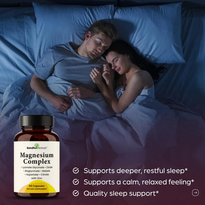 Complete Magnesium Complex 500mg for Women & Men | 60 Capsules | 6 in 1 Mag Supplement with Zinc | Quality Sleep & Muscle Health | Glycinate, Citrate
