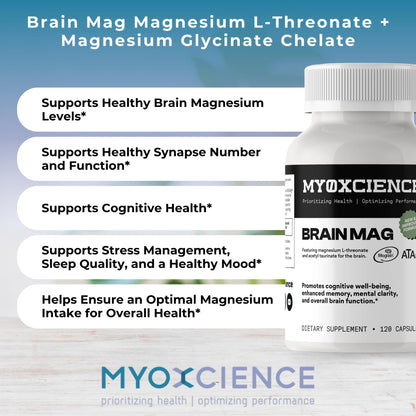 Magnesium L-Threonate + Mag Acetyl-Taurate (ATA Mag) + Mag Glycinate | Promotes Cognitive Well-Being, Enhanced Memory, Mental Clarity and Overall Brain Function | 120 Capsules MYOXCIENCE buy supplements Au