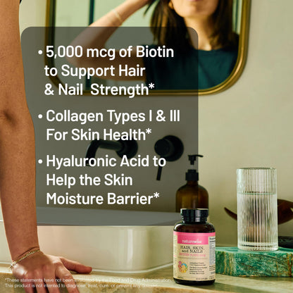 NatureWise Hair Skin and Nails Vitamin, Biotin 5000mcg w/Hyaluronic Acid, Collagen for Women with C, B Complex, D3, A, E, Iron