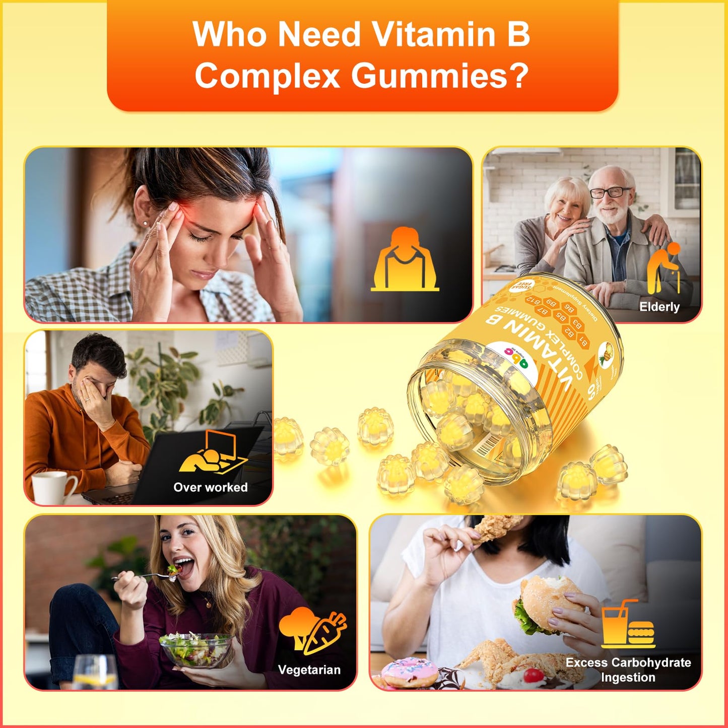 NEWOLITE Vitamin B Complex Gummies for Adult Kid-Pineapple Flavor-Chewable Supplement with 8 Essential B Vitamins