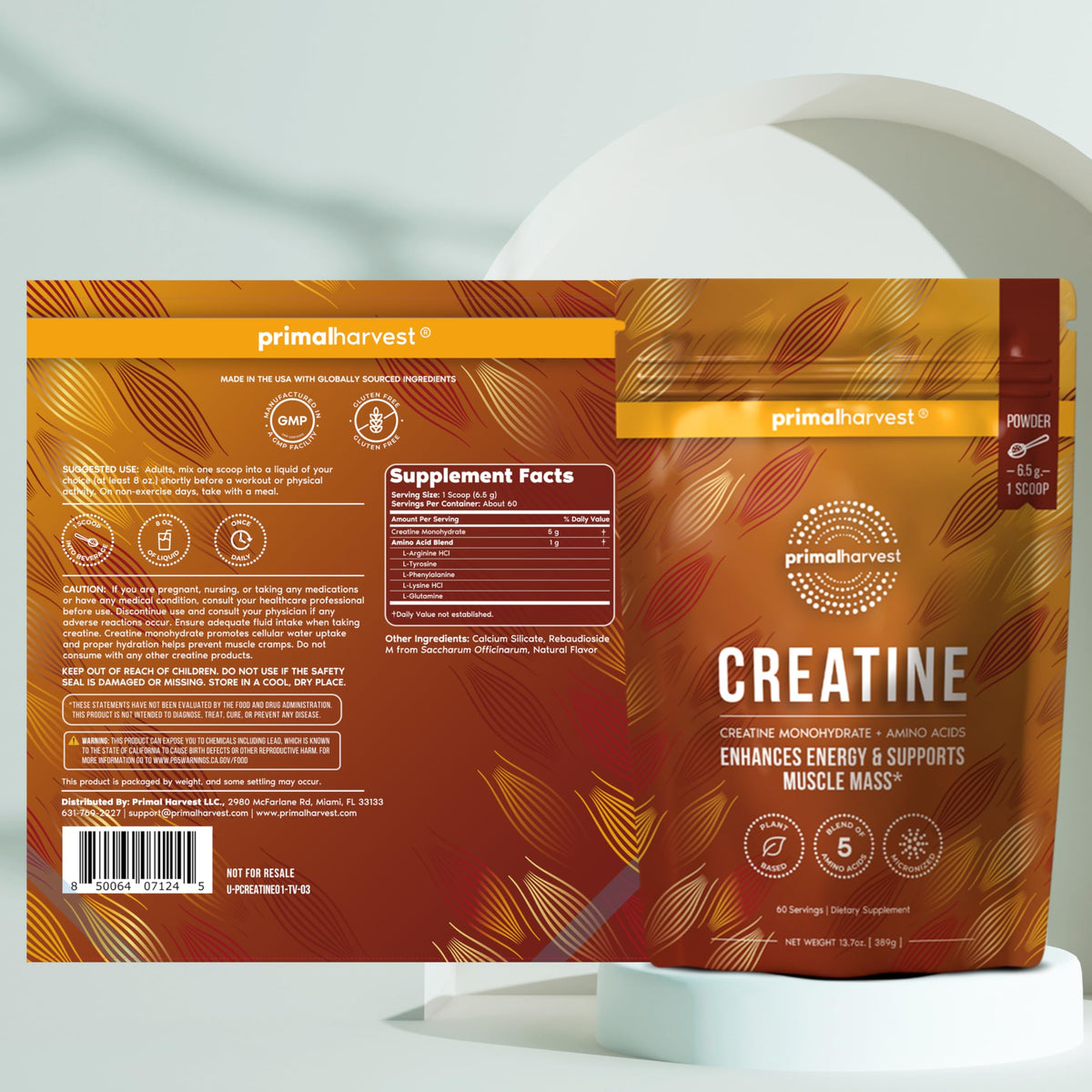 Primal Harvest Creatine Powder Supplement for Men and Women's Fitness, Workouts, and Muscle Growth, to Help Promote Recovery, Strength, Energy, and Endurance (1)