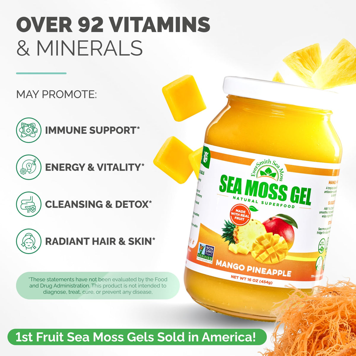 EverSmith Organics - Wildcrafted Irish Sea Moss Gel | Made in USA | Rich in Vitamins & Minerals | Sea Moss Gel Raw | Nutritional Supplement | Mango Pineapple (1 Jar) EverSmith OrganicsBuy Supplements Australia